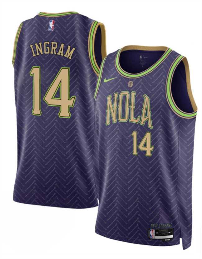Men%27s New Orleans Pelicans #14 Brandon Ingram Purple 2024-25 City Ediiton Stitched Jersey Dzhi